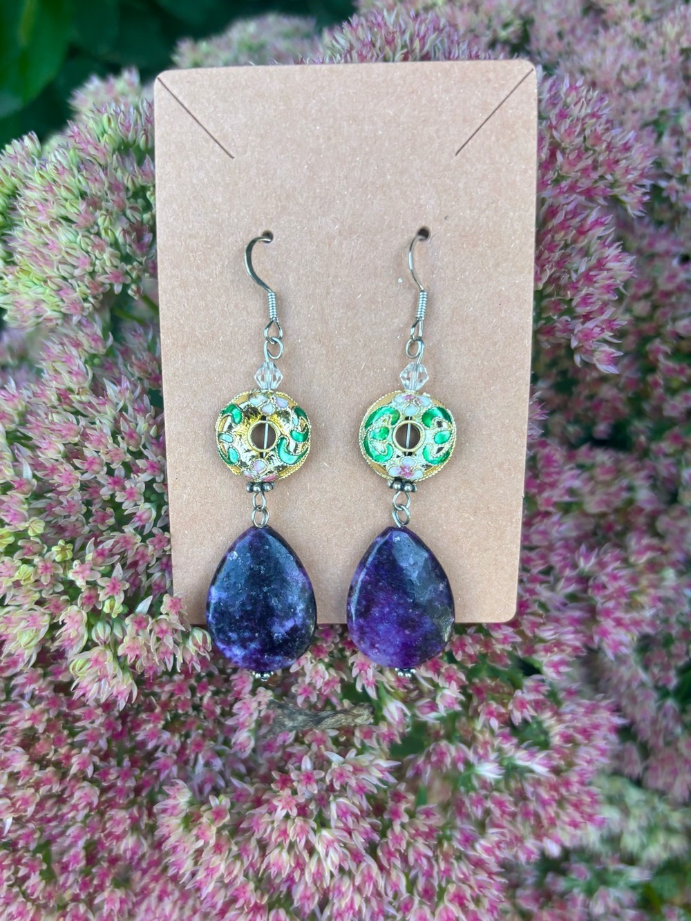 Cloisonné gemstone earrings.